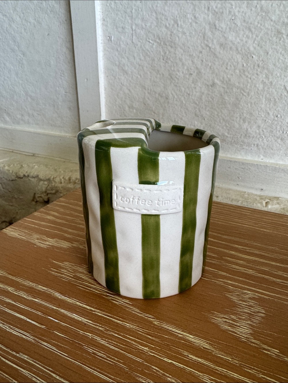Striped Ceramic Coffee Cup - Green and White